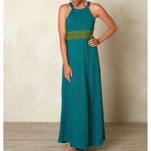 NWT X-Small Prana Skye Blue Teal Green Sleeveless Maxi Dress Halter Shelf Bra